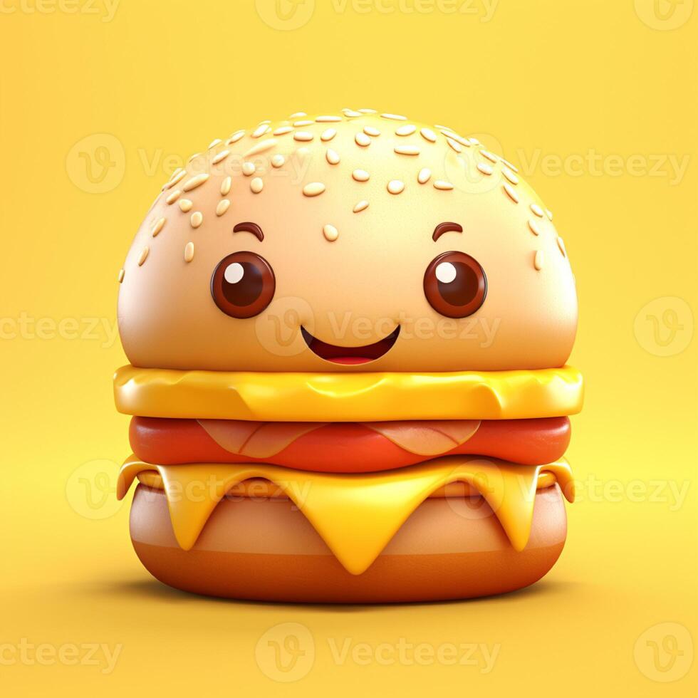3D design of burger in yellow background photo