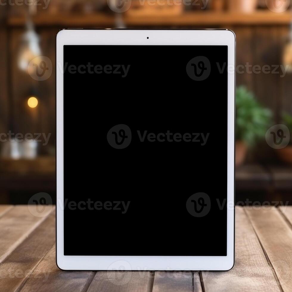 High quality photo of big tablet with blank screen on the table, perfect to create mockup preview