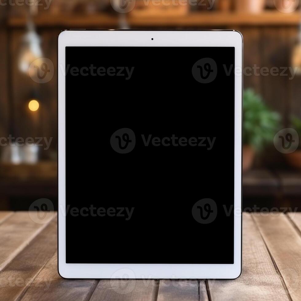 AI Generative High quality photo of big tablet with blank screen on the table, perfect to create mockup preview