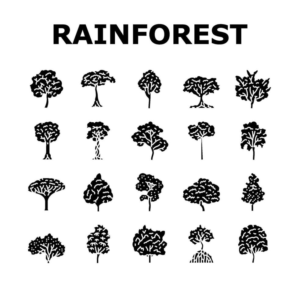 rainforest jungle amazon nature icons set vector
