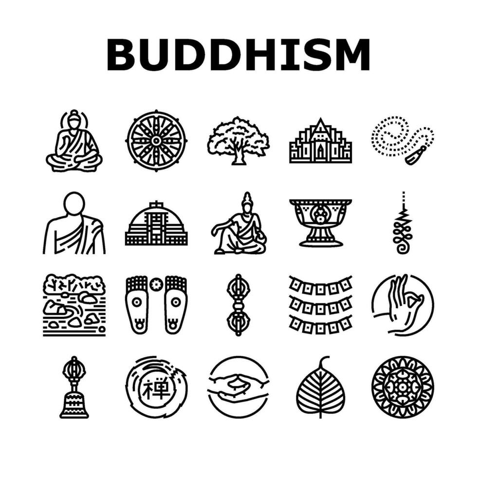 buddhism buddha lotus meditation icons set vector