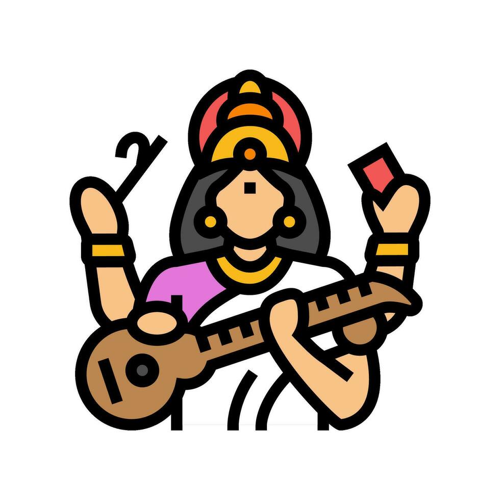 saraswati Dios indio color icono vector ilustración