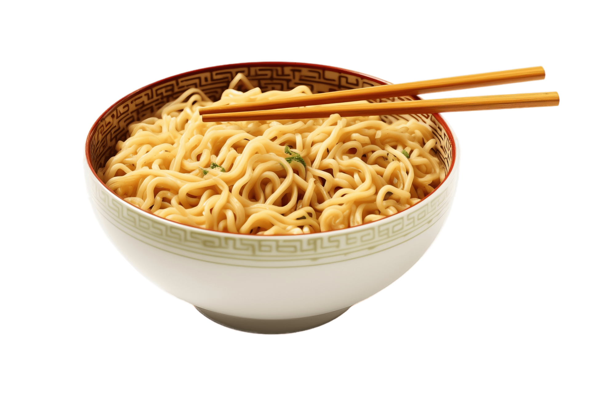 Bowl with instant noodles isolated on transparent background. PNG file, cut out. AI Generated