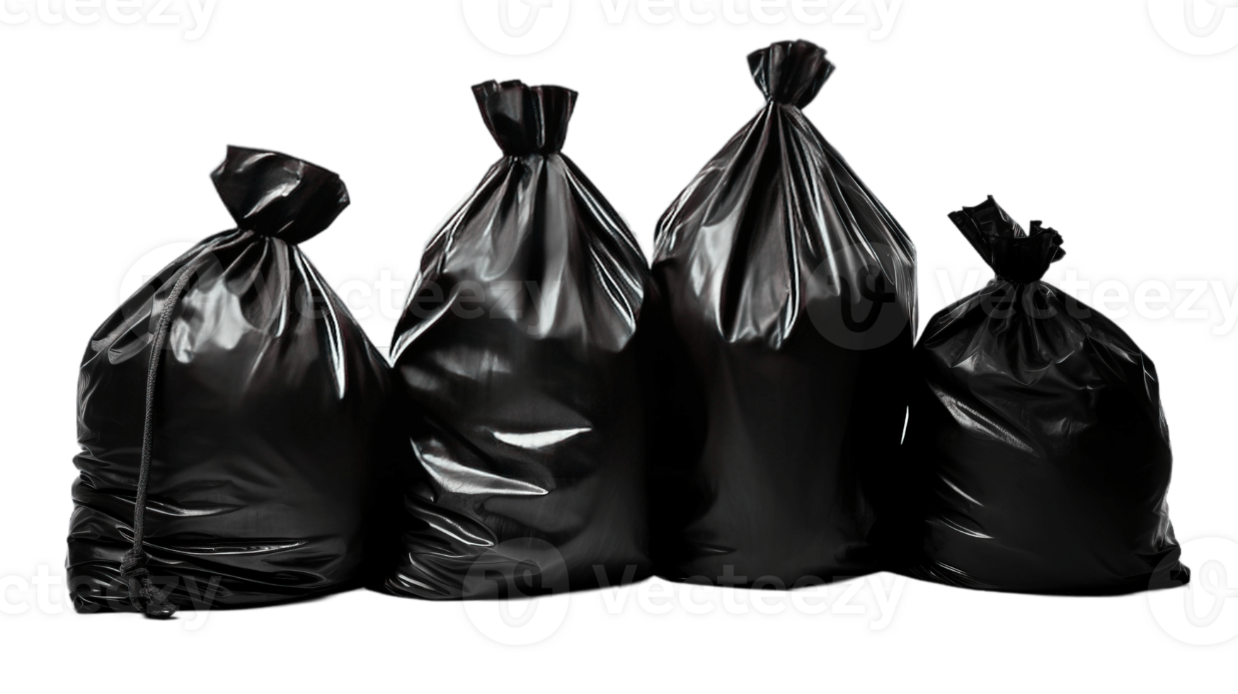 Black garbage bag trash waste isolated on transparent background. PNG file, cut out. AI Generated