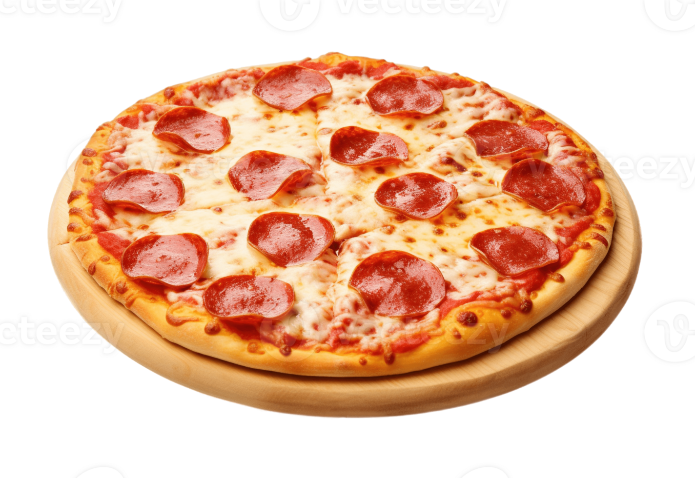 Freshly baked pepperoni pizza isolated on transparent background. PNG file, cut out. AI