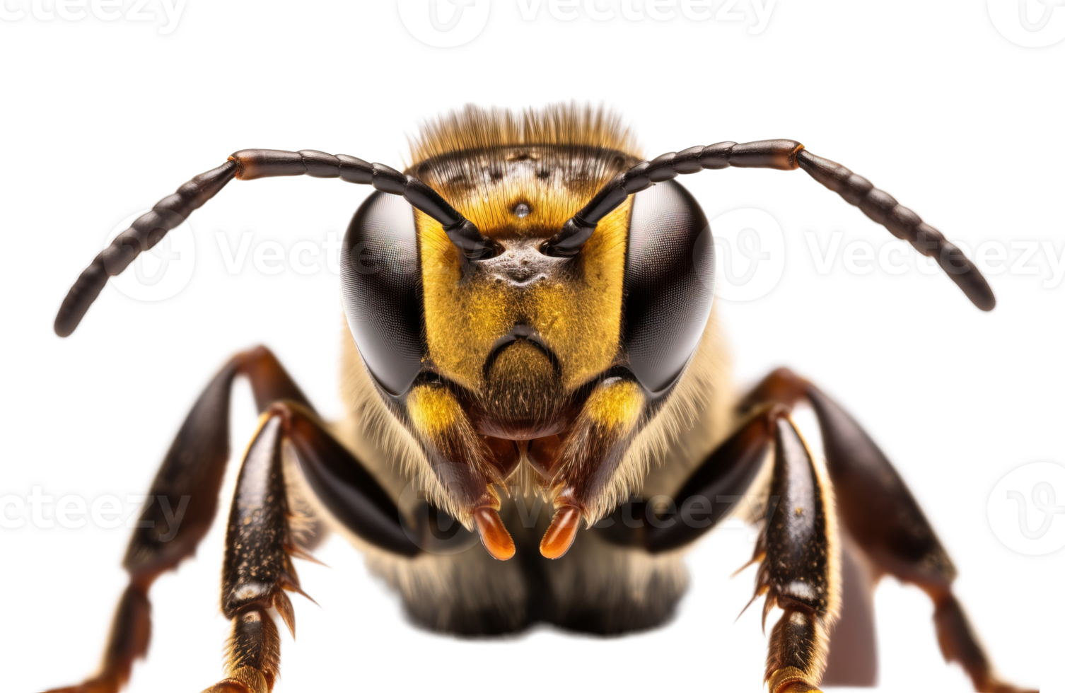 Bee Face Shot isolated on transparent background. PNG file, cut out. AI Generated