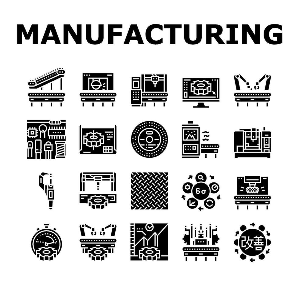 manufacturing industry factory icons set vector