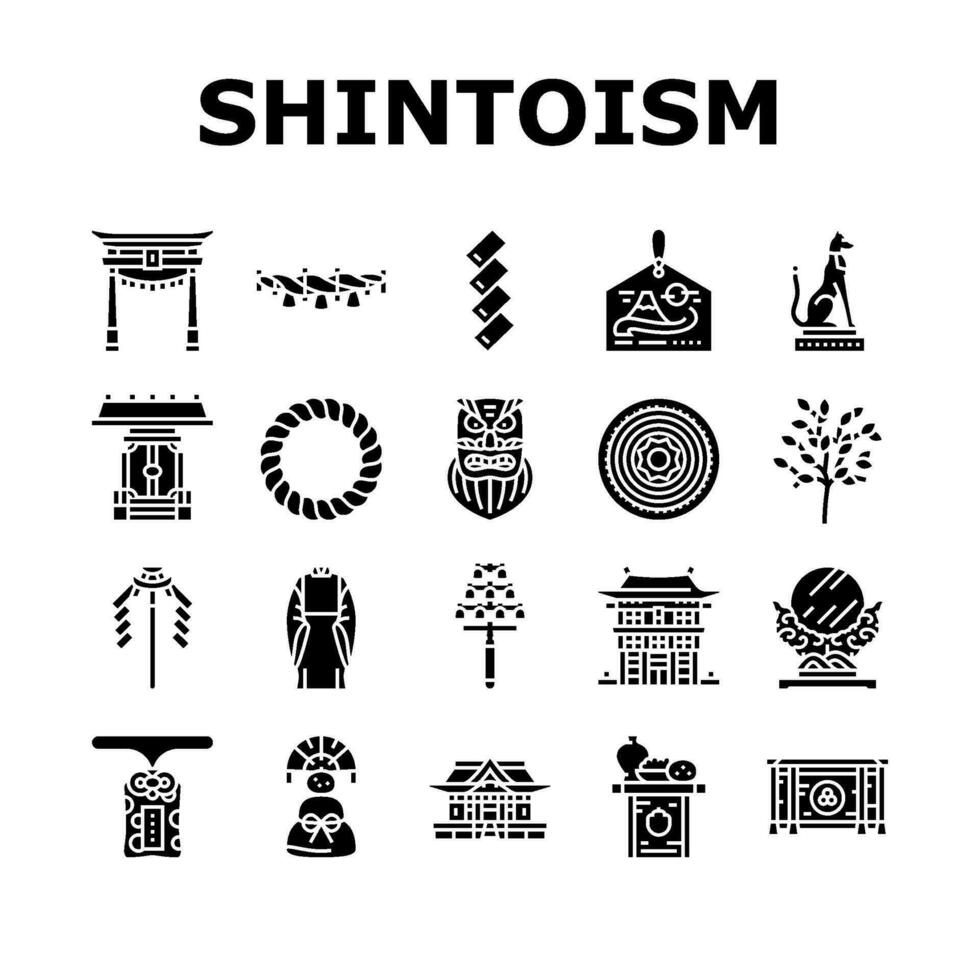 shinto japan japanese temple icons set vector