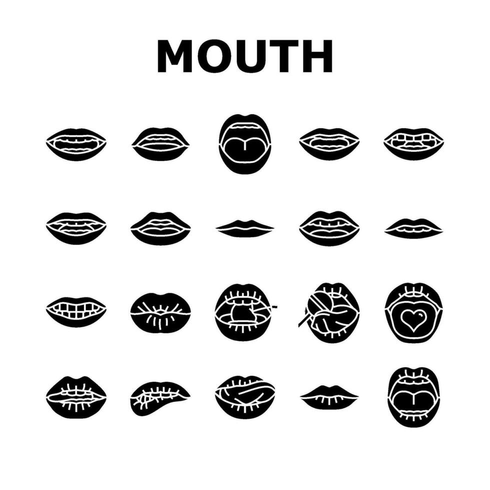 mouth character animation icons set vector