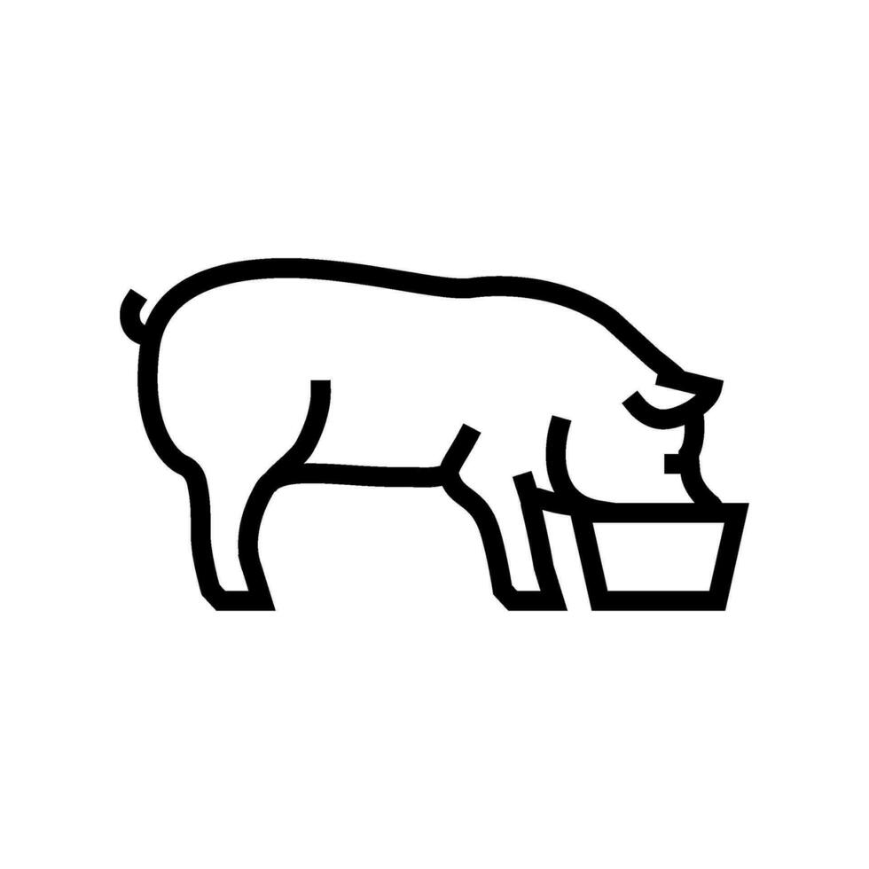 pig feeding farm line icon vector illustration
