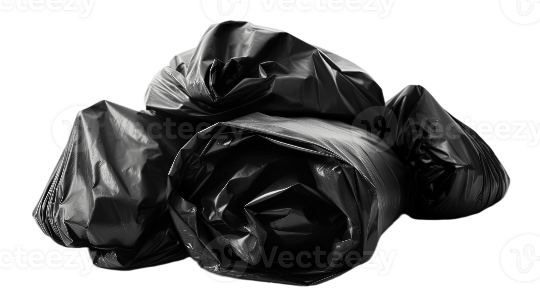 Black garbage bag trash waste isolated on transparent background. PNG file, cut out. AI Generated