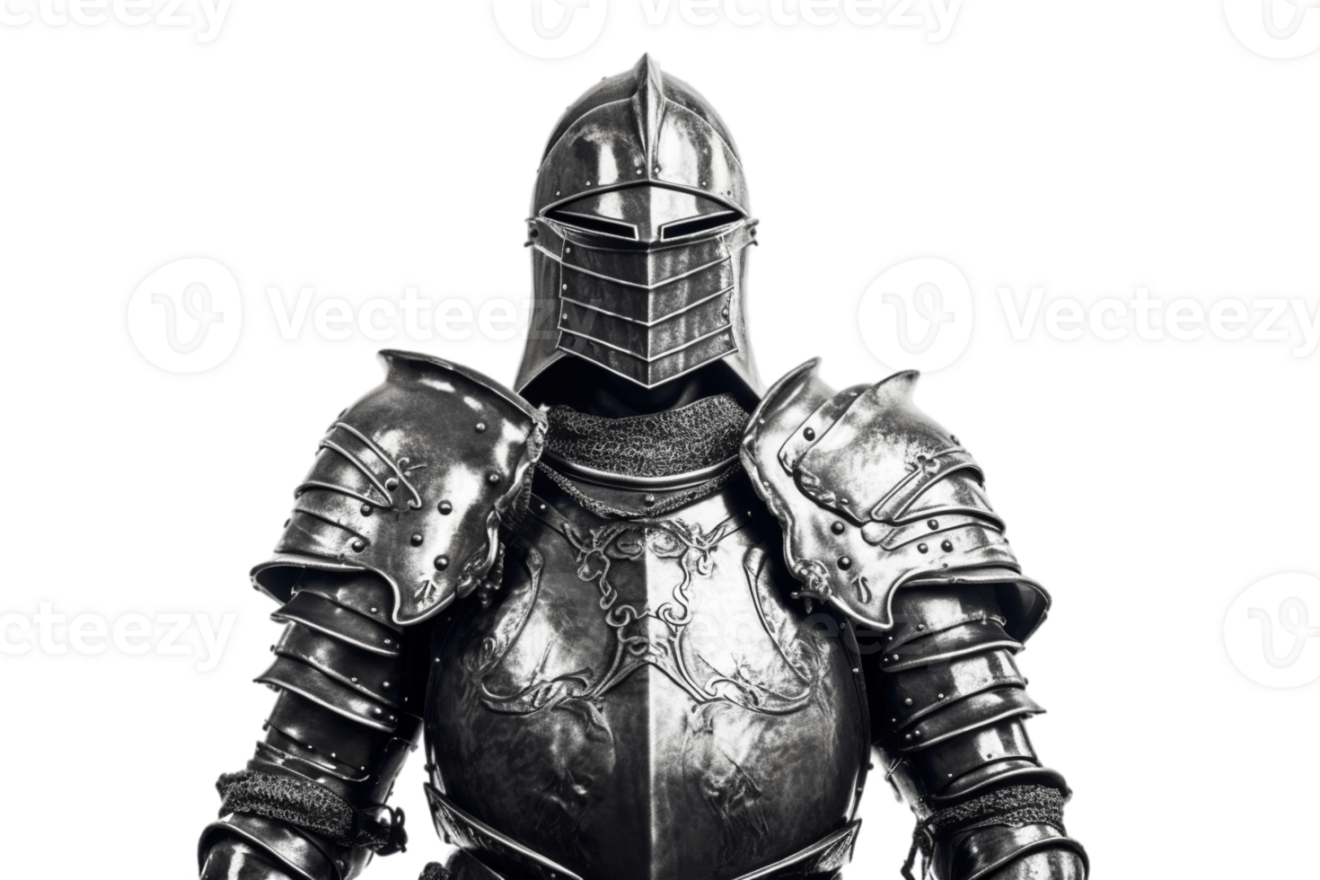 Medieval knight suit of armor isolated on transparent background. PNG file, cut out. AI Generated