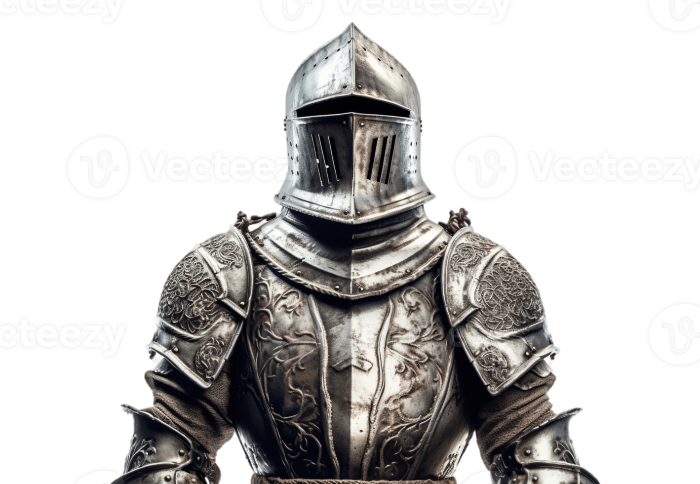 Medieval knight suit of armor isolated on transparent background. PNG file, cut out. AI Generated