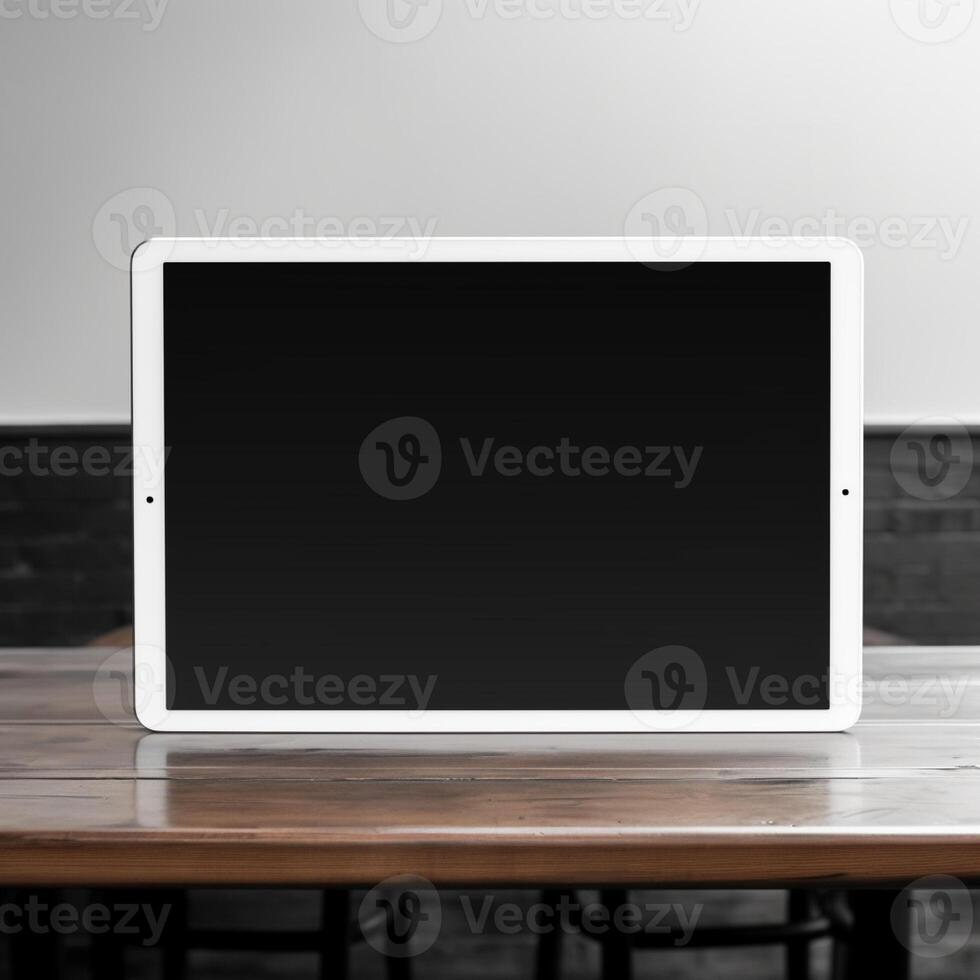 High quality photo of big tablet with blank screen on the table, perfect to create mockup preview