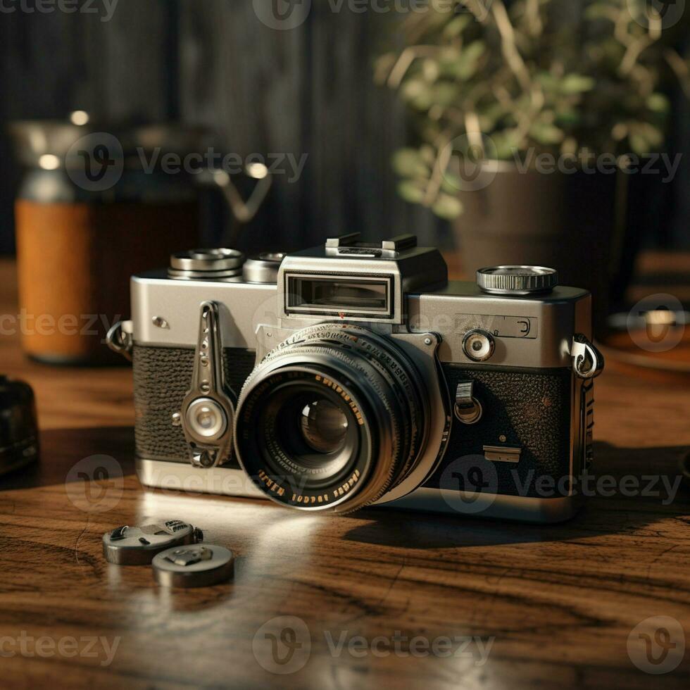 AI generative of High resolution photo of old analog camera placed on the table