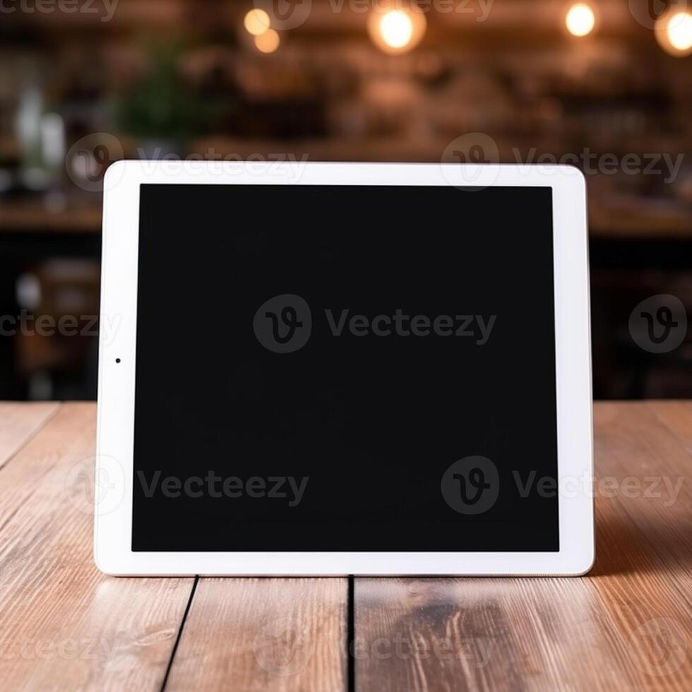 AI Generative High quality photo of big tablet with blank screen on the table, perfect to create mockup preview