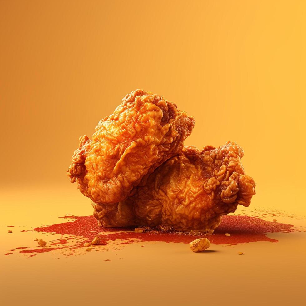 3D style design of fried chicken in yellow background photo