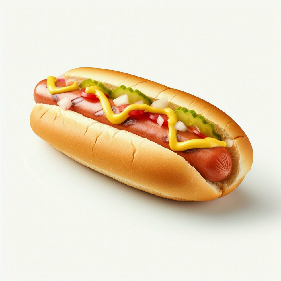 AI Generative high quality of 3D hotdog design in white background photo