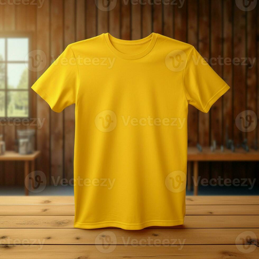 AI generative High quality blank t-shirt in yellow color, perfect to create mockup preview photo