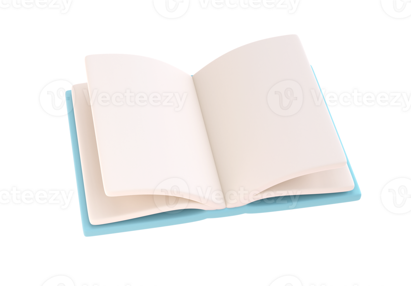 3d icon open book school, diary with white paper blank pages and bookmark. Cartoon minimal style transparent png