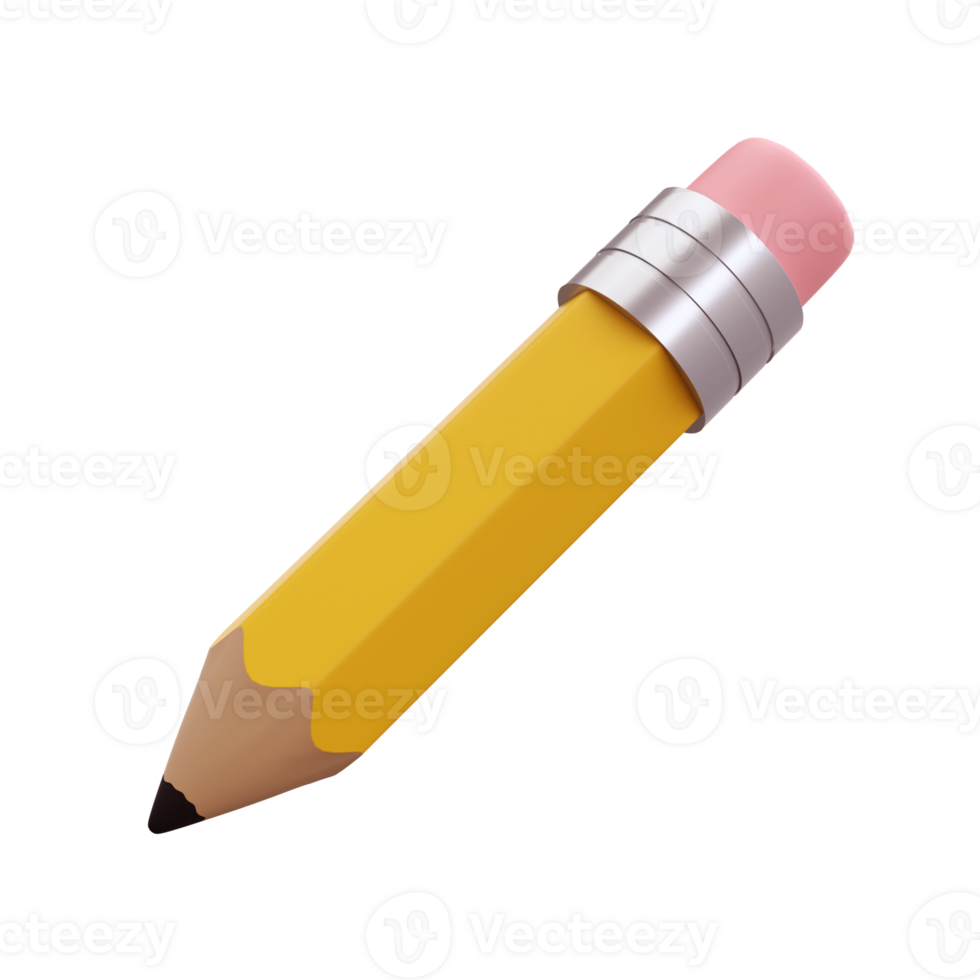 Realistic pencil with eraser 3d icon. Colored drawing and painting tool for education and studies transparent pgn. Office supplies, stationery element. School, university or college design png