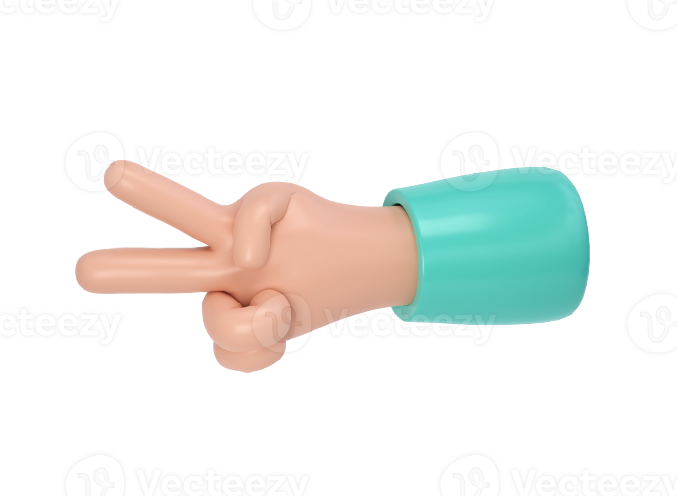 3d hand victory icon illustration. Two fingers social icon. Cartoon character hand gesture. Business success clip art transparent png