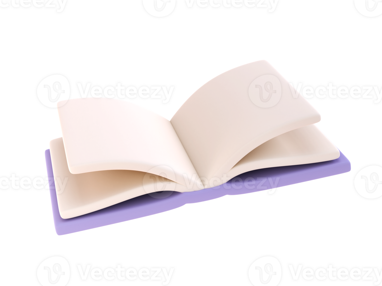 3d icon open book school, diary with white paper blank pages and bookmark. Cartoon minimal style isolated transparent png