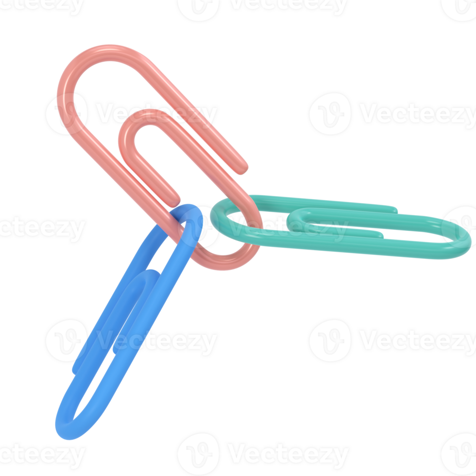 drei Clips 3d Symbol Schule. volumetrisch Werkzeug zum Papier und