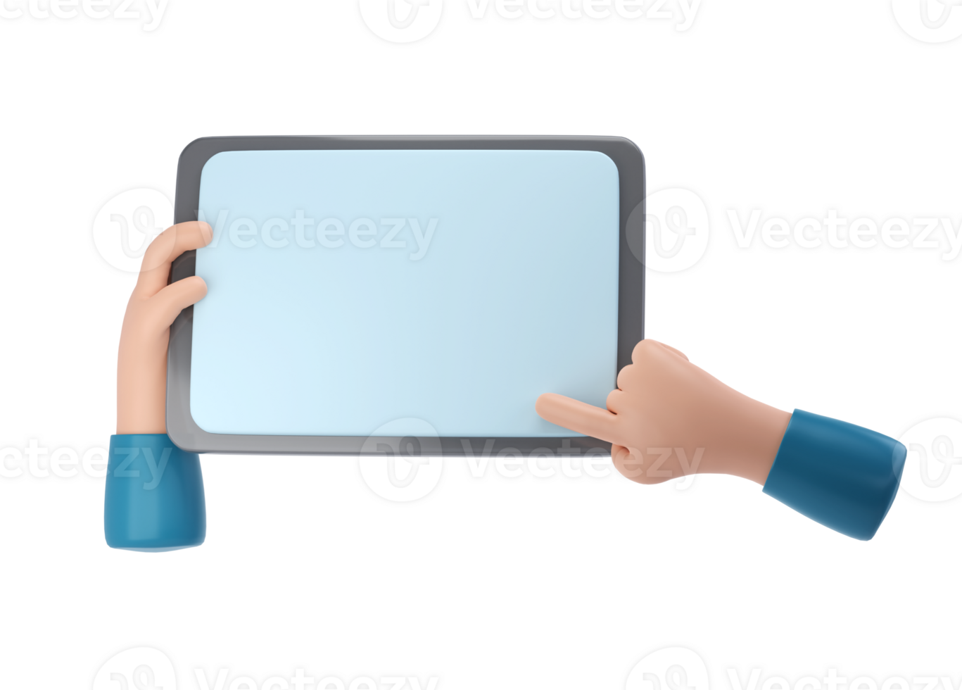 3D Hands using tablet mockup icon. Cartoon hand holding tablet isolated transparent png illustration