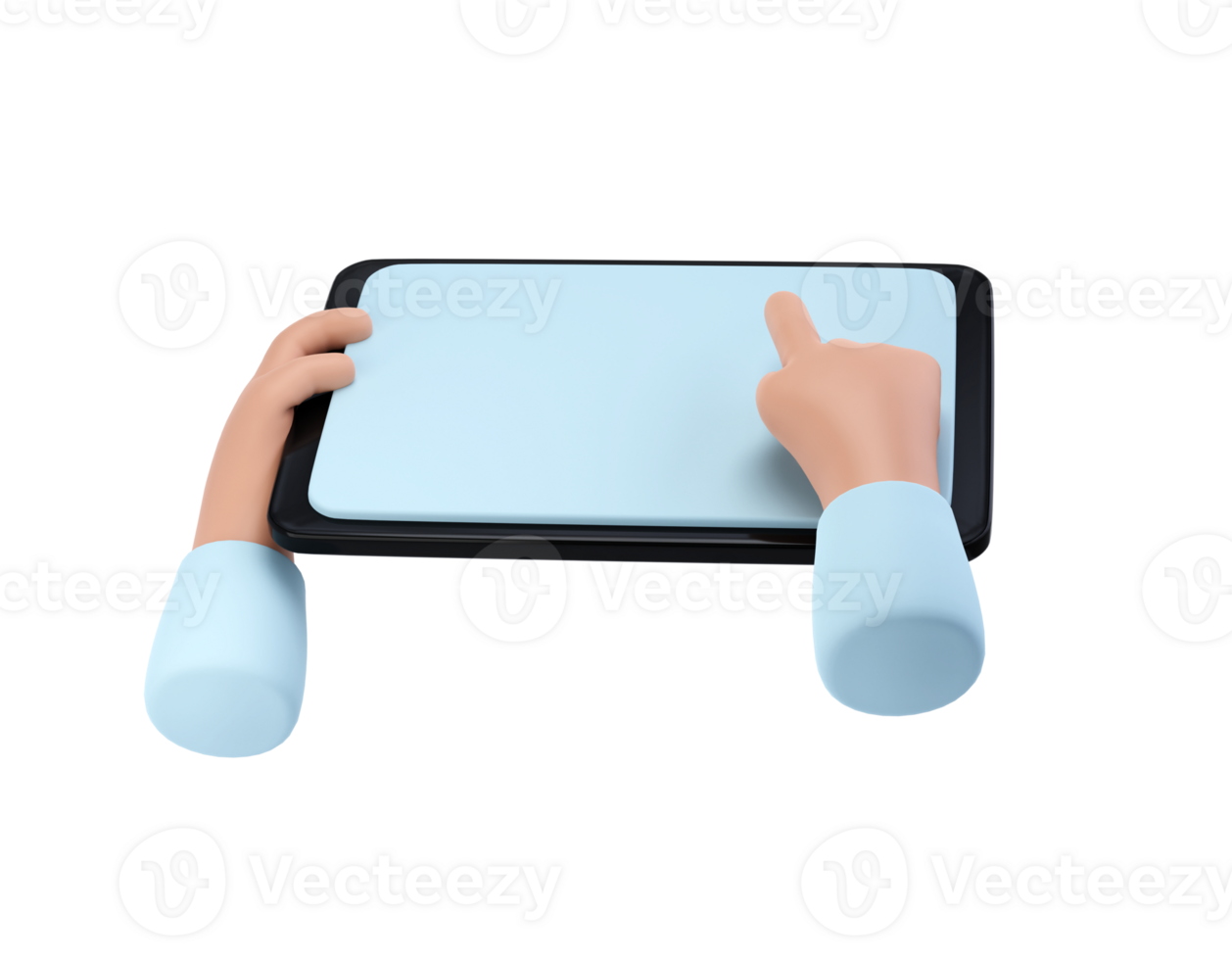 3d handen gebruik makend van tablet mockup icoon. tekenfilm hand- Holding tablet transparant illustratie png