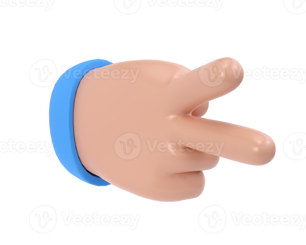 3d hand victory icon illustration. Two fingers social icon. Cartoon character hand gesture. Business success clip art transparent png