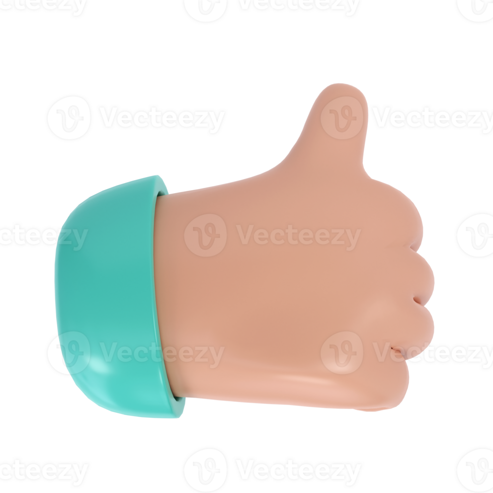 Thumb up 3d icon. All Ok cartoon character hand like gesture. Business clip art isolated transparent png. Approval concept illustration png