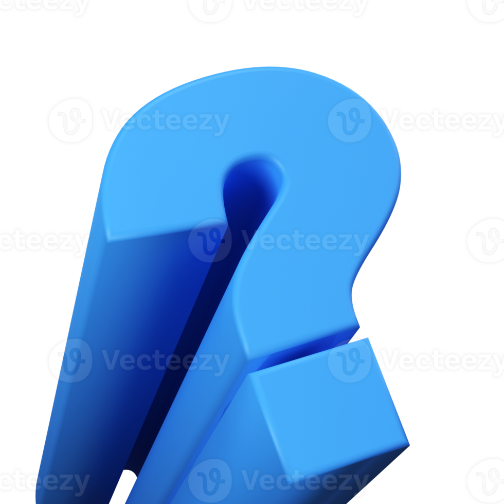 3d Realistic blue question mark. luxury template decorative design illustration. Minimalist bright element transparent png