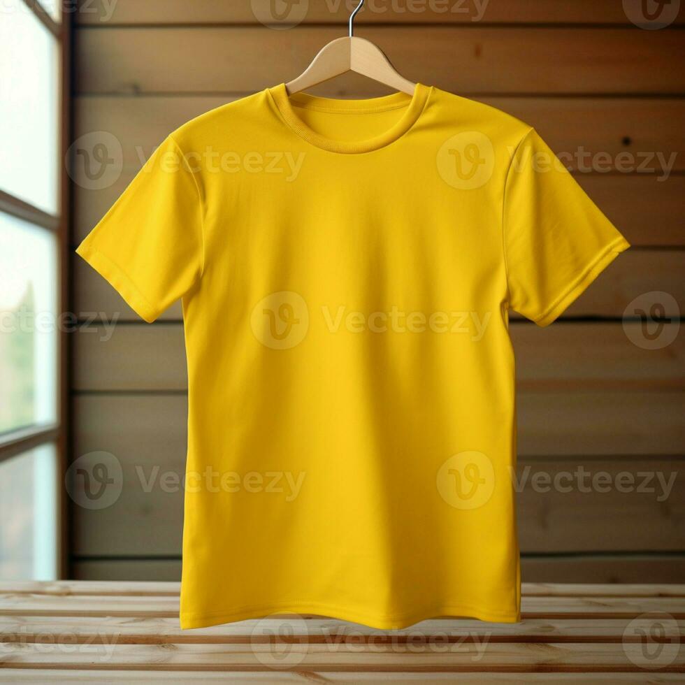 ai generativo alto calidad blanco camiseta en amarillo color, Perfecto a crear Bosquejo avance foto