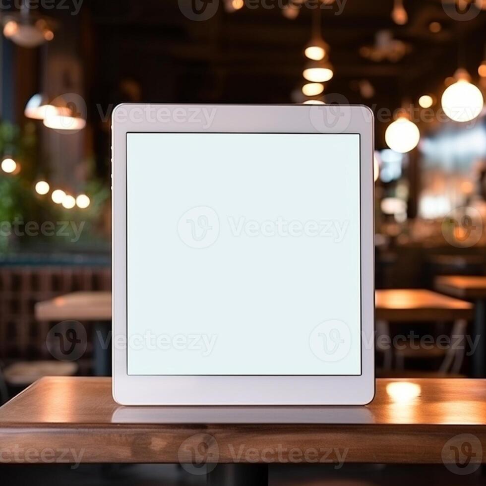 High quality photo of big tablet with blank screen on the table, perfect to create mockup preview