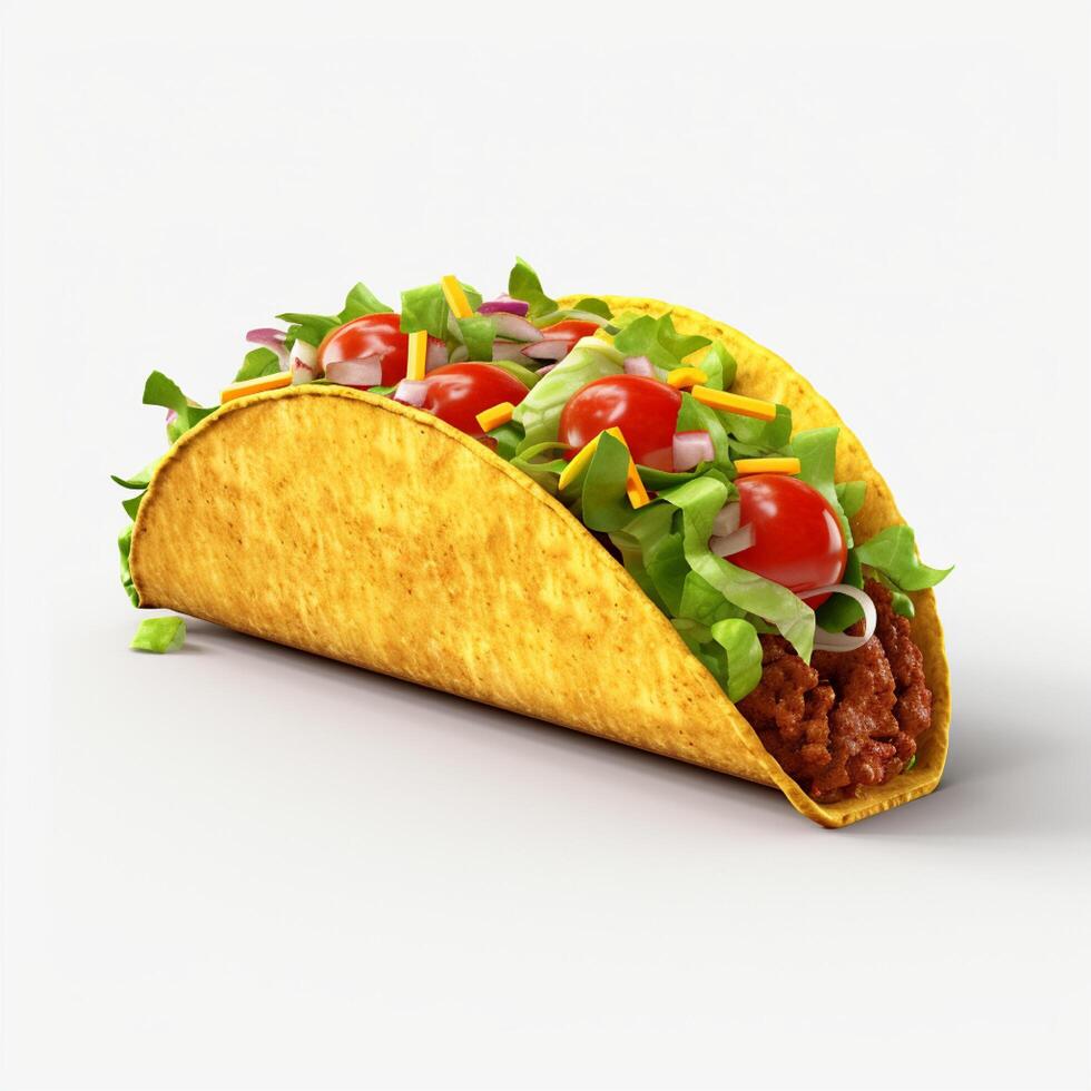 3D design of delicious tacos in white background photo