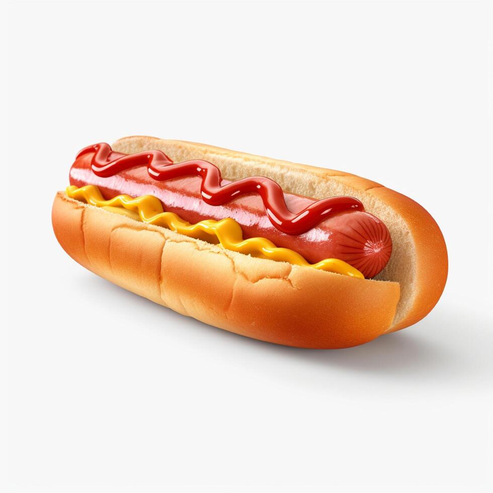 AI Generative high quality of 3D hotdog design in white background photo