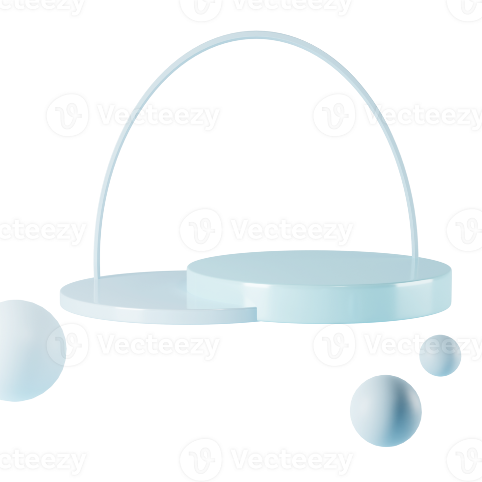 Minimalist round blue podium mockup with gate and scene with 3d rendering abstract background composition, illustration mock up of geometry platform shape for product display transparent png