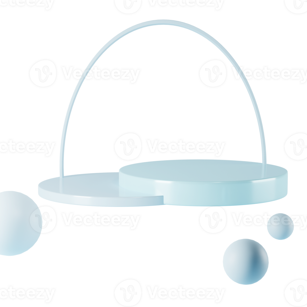 minimalistisch runden Blau Podium Attrappe, Lehrmodell, Simulation mit Tor und Szene mit 3d Rendern abstrakt Hintergrund Komposition, Illustration spotten oben von Geometrie Plattform gestalten zum Produkt Anzeige transparent png