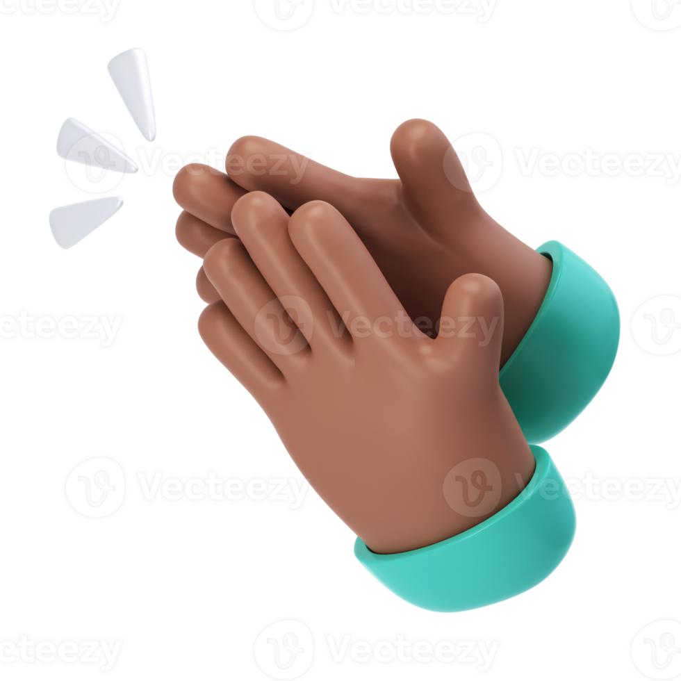 3D Clapping Hands applauding dark skin icon transparent png, agreement and success concept render illustration png