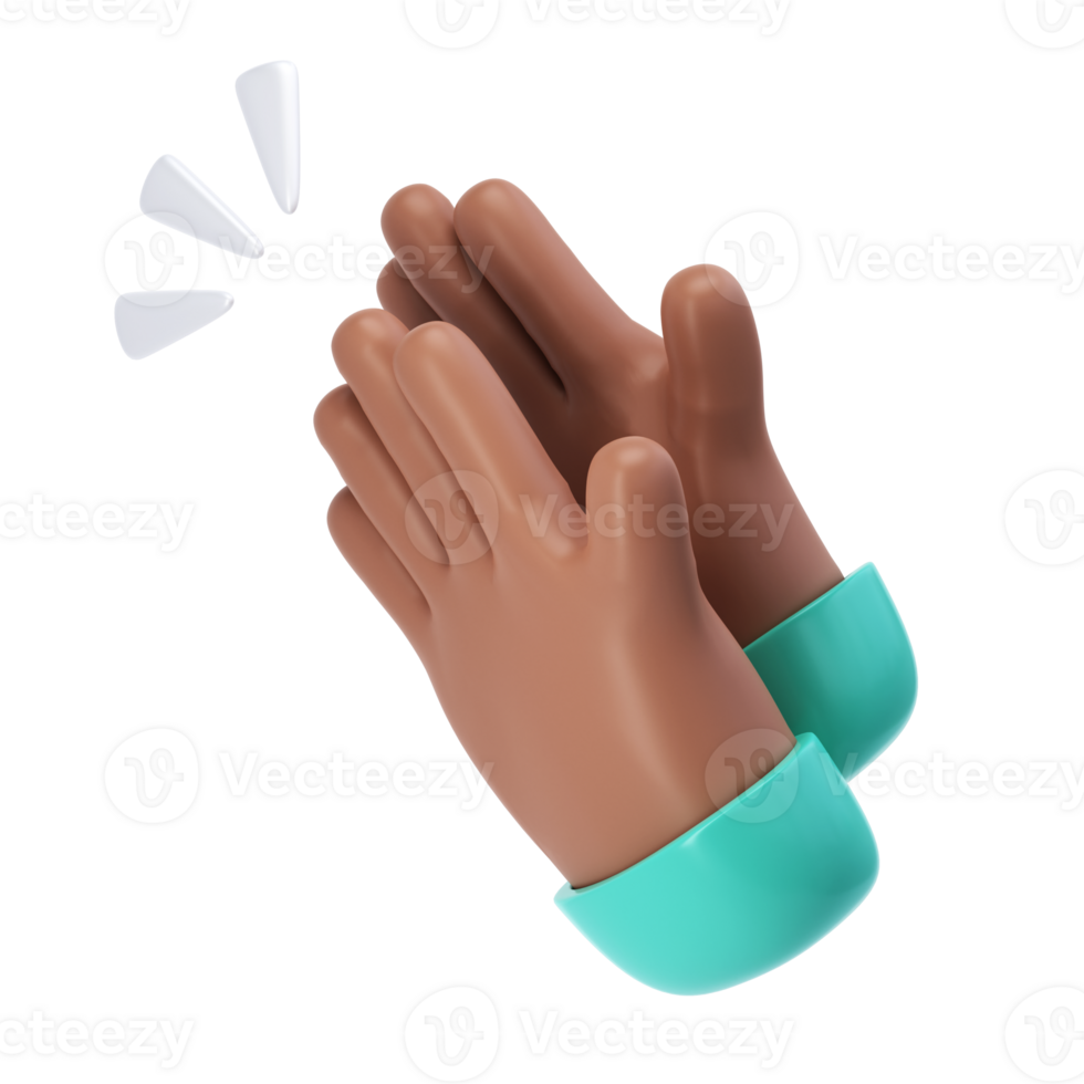 3D Clapping Hand applauding dark skin icon transparent png, agreement and success concept render illustration png