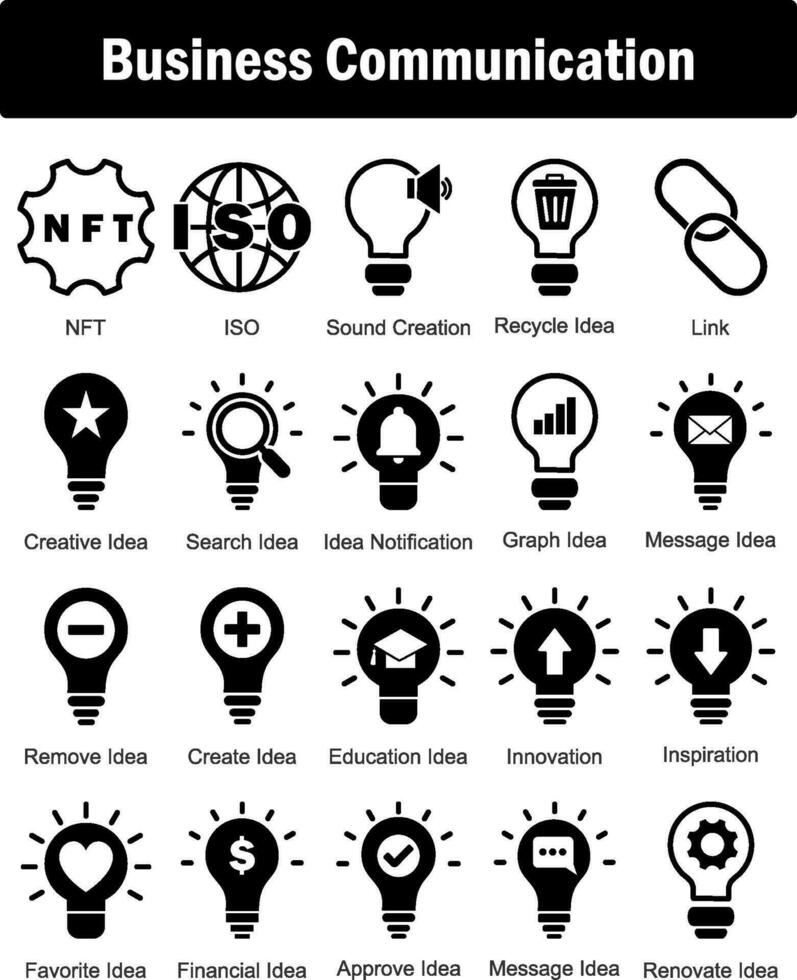 A set of 20 business icons as nft, iso, sound creation vector