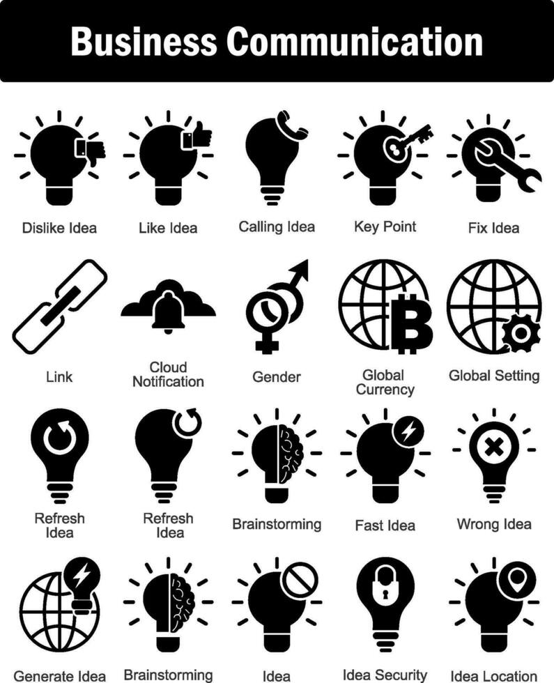 A set of 20 business icons as dislike idea, like idea, calling idea vector