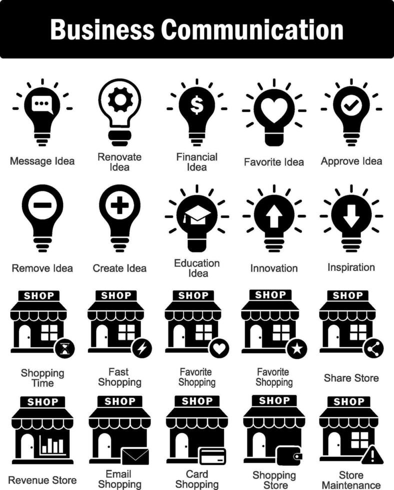 A set of 20 business icons as message idea, renovate idea, financial idea vector