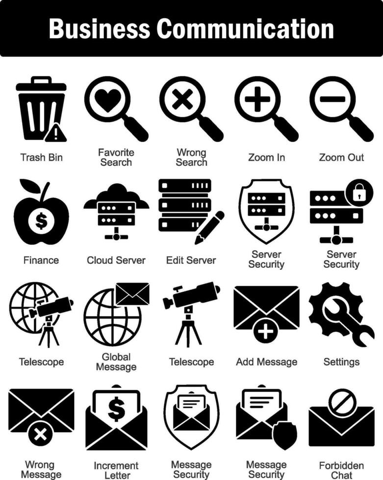 A set of 20 business icons as trash bin, favorite search, wrong search vector