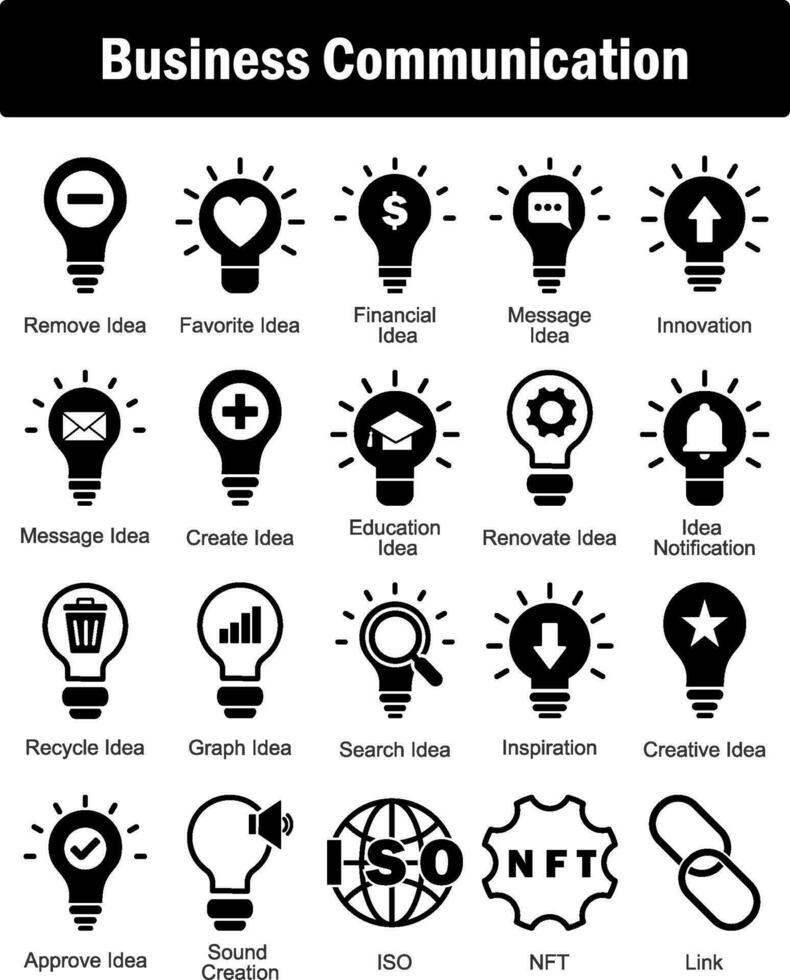 A set of 20 business icons as remove idea, favorite idea, financial idea vector