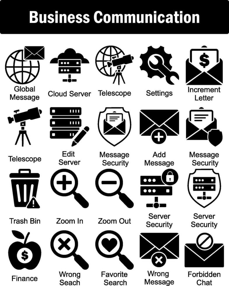 A set of 20 business icons as global message, cloud message, telescope vector