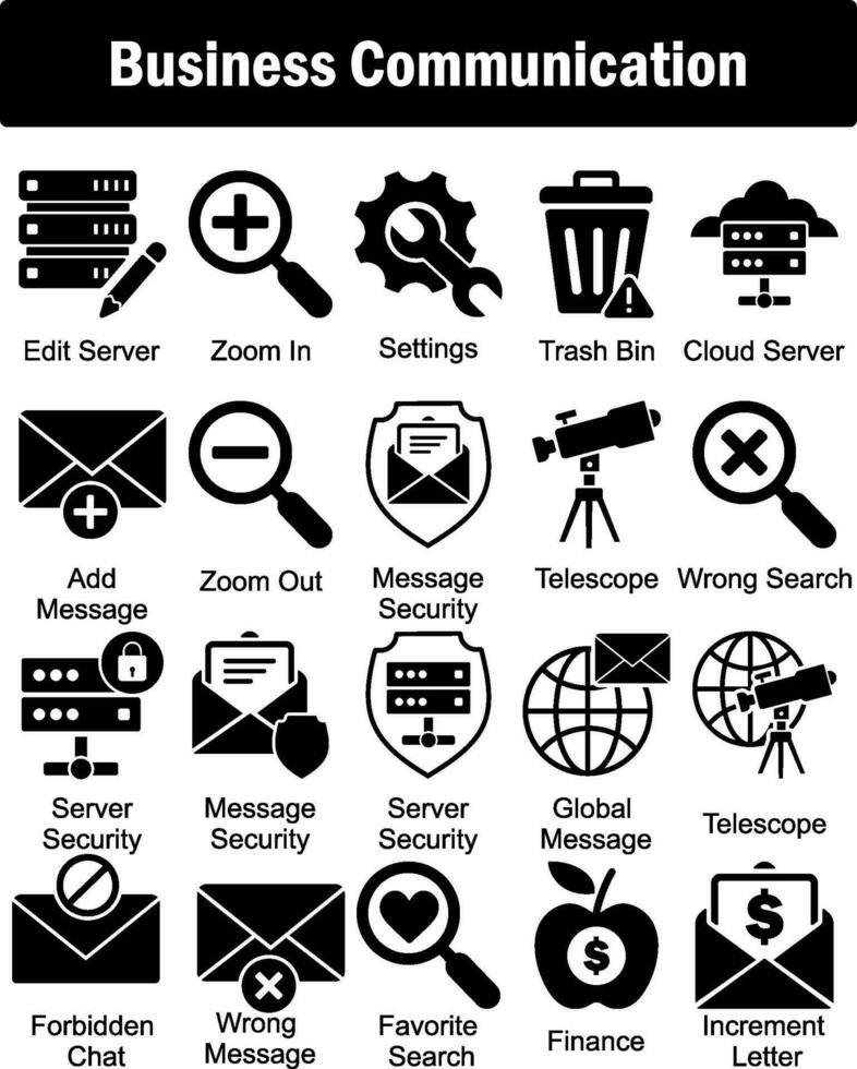 A set of 20 business icons as edit server, zoom in, settings vector