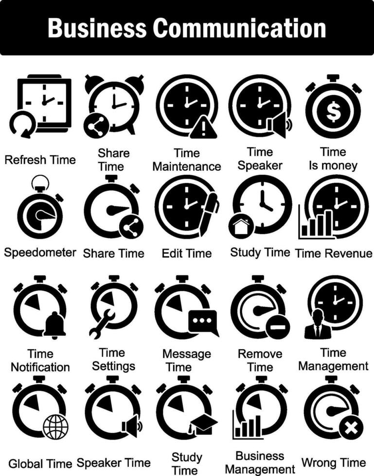 A set of 20 business icons as refresh time, share time, time maintenance vector
