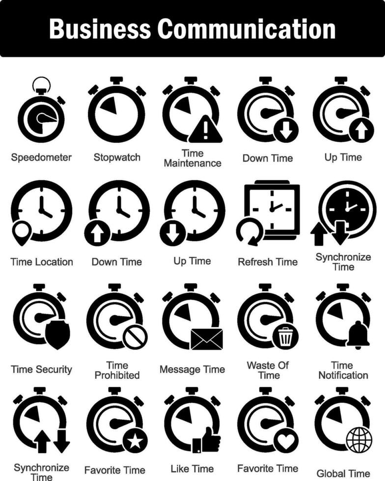 A set of 20 business icons as speedometer, stopwatch, time maintenance vector